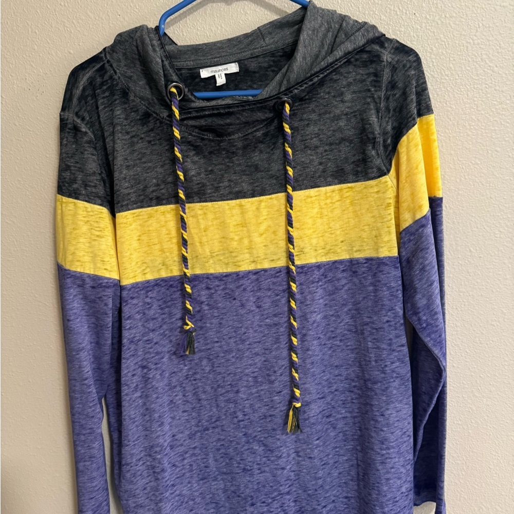 Maurices Gray, Yellow, and Purple Hoodie